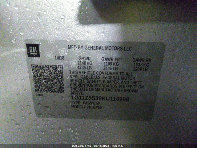 Chevrolet IMPALA LT 2019 1G11Z5S39KU110998 Image 9