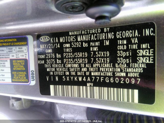 5XYKW4A77FG602097 KIA Sorento Sx Limited