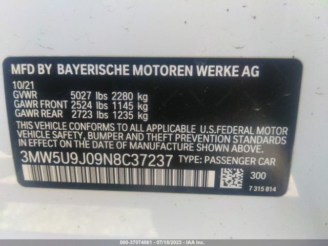 3MW5U9J09N8C37237 BMW 3 Series M340i Xdrive