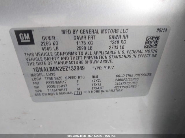 Chevrolet EQUINOX LT 2014 1GNALBEK2EZ132849 Image 9