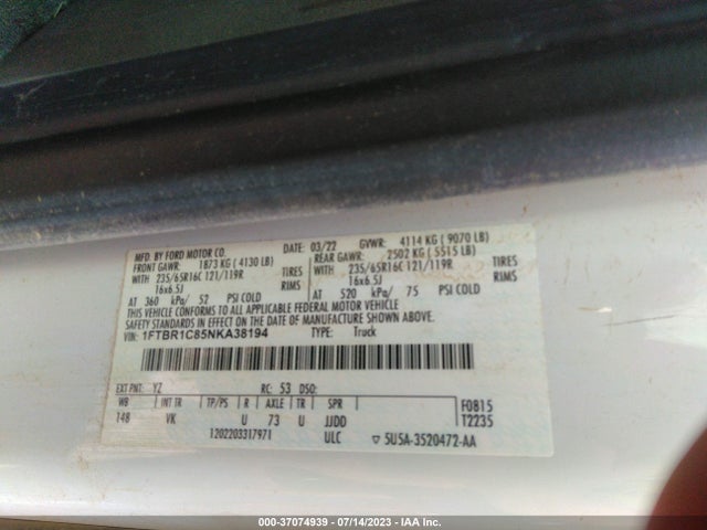 Ford TRANSIT CARGO VAN 2022 1FTBR1C85NKA38194 Image 16