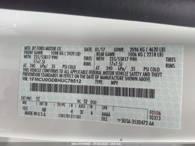 1FMCU0GD8HUC78512 Ford ESCAPE SE