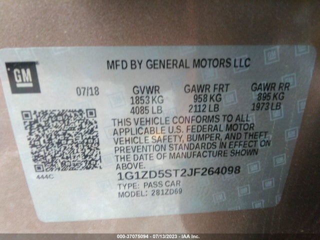 Chevrolet MALIBU LT 2018 1G1ZD5ST2JF264098 Image 15