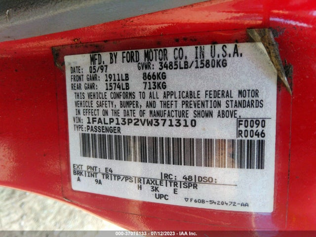 1997 FORD ESCORT LX VIN: 1FALP13P2VW371310