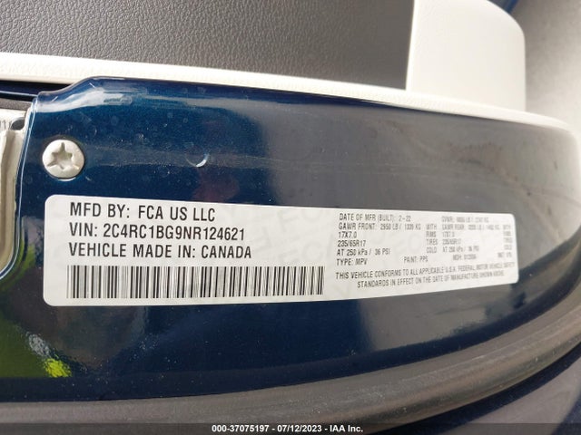 2C4RC1BG9NR124621 Chrysler Pacifica Touring L
