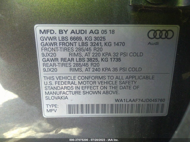 WA1LAAF74JD045760 Audi Q7 Premium Plus