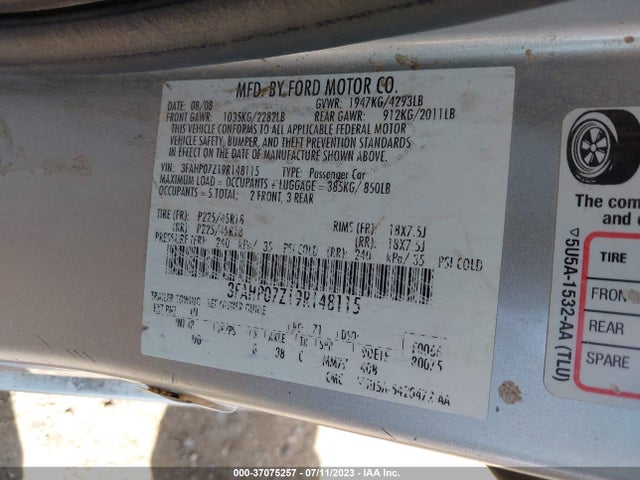 2009 FORD FUSION SE VIN: 3FAHP07Z19R148115