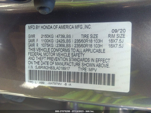 Honda Cr-v Ex-l 2020 5J6RW2H83LA018917 Image 9