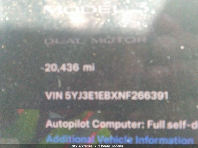 5YJ3E1EBXNF266391 Tesla Model 3 Long Range