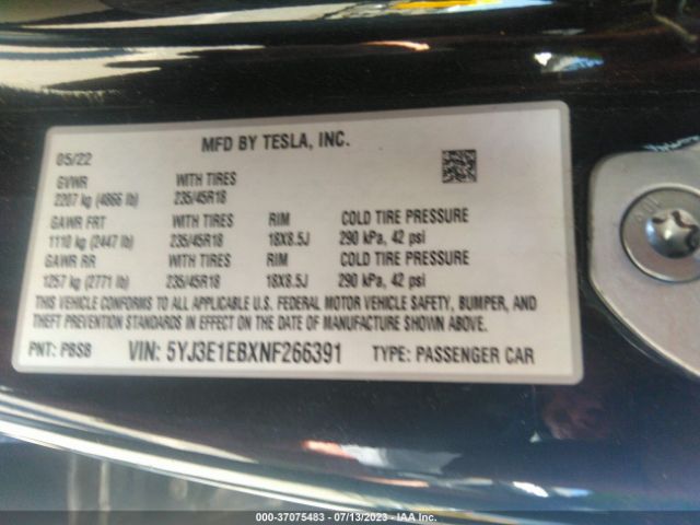 5YJ3E1EBXNF266391 Tesla Model 3 Long Range