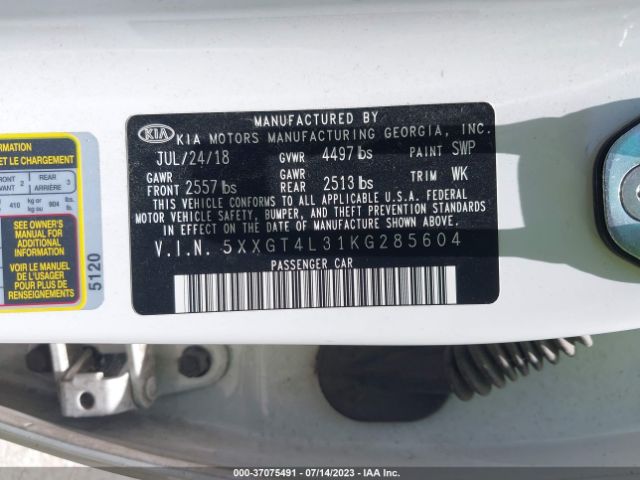 5XXGT4L31KG285604 KIA Optima Lx