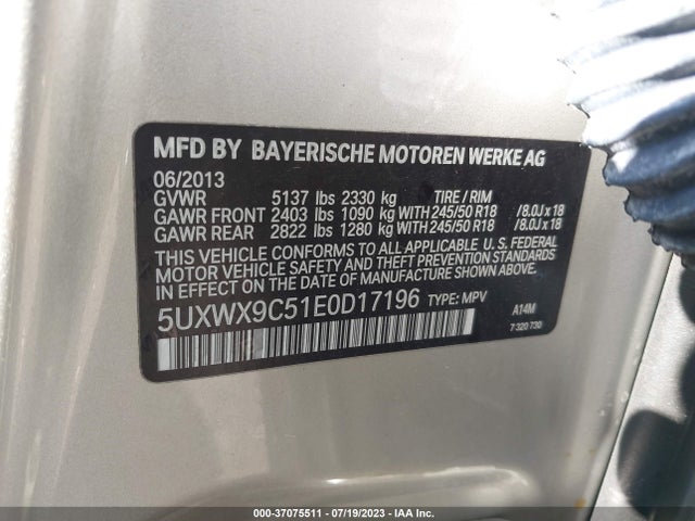 BMW X3 Xdrive28i 2014 5UXWX9C51E0D17196 Image 9