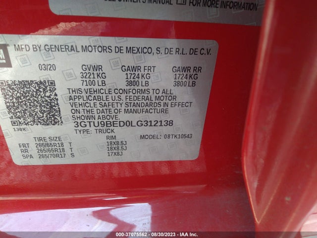 GMC Sierra 1500 Sle 2020 3GTU9BED0LG312138 Image 9
