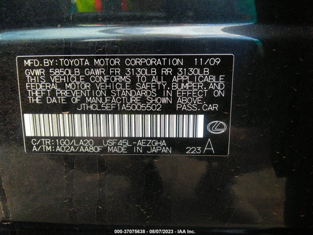 Продаж на аукціоні авто 2010 Lexus Ls 460, vin: JTHCL5EF1A5005502, номер лоту: 37075638
