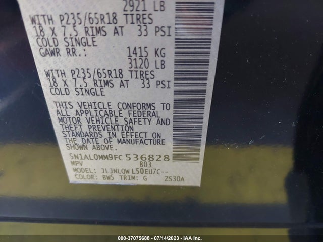 5N1AL0MM9FC536828 Infiniti QX60