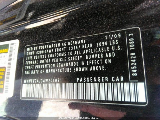 2010 VOLKSWAGEN GTI VIN: WVWFV7AJ3AW204091