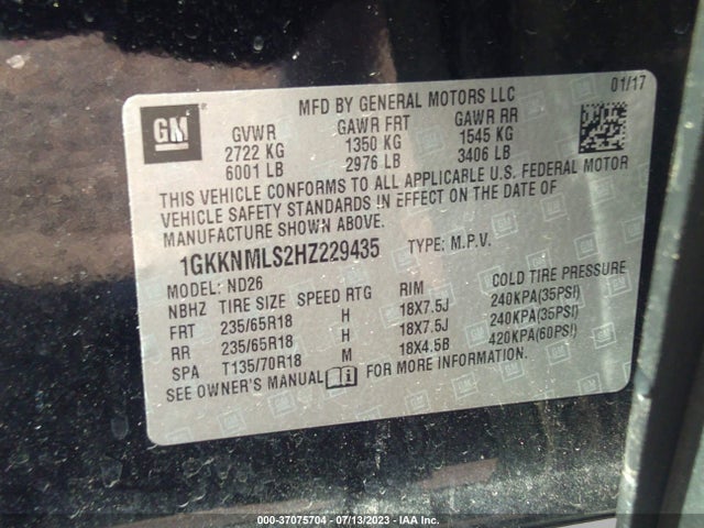 GMC ACADIA SLT 2017 1GKKNMLS2HZ229435 Image 9