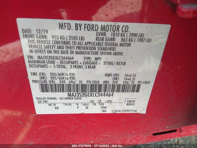2020 FORD ECOSPORT SE VIN: MAJ3S2GEXLC344464