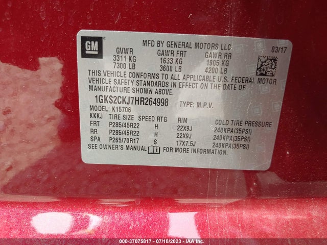 GMC YUKON DENALI 2017 1GKS2CKJ7HR264998 Image 9
