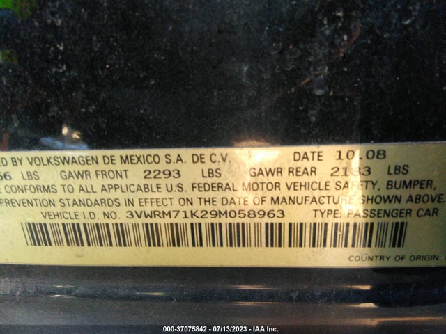 2009 VOLKSWAGEN JETTA SEDAN SE/SEL VIN: 3VWRM71K29M058963
