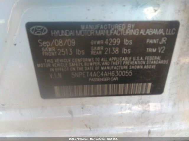 2010 HYUNDAI SONATA GLS PZEV VIN: 5NPET4AC4AH630055