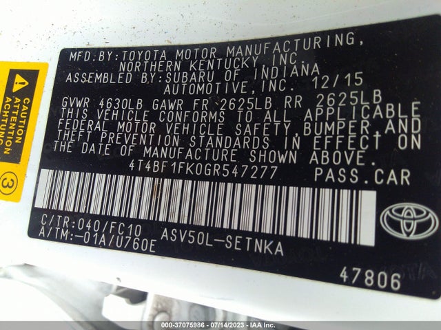 Toyota CAMRY LE 2016 4T4BF1FK0GR547277 Image 15