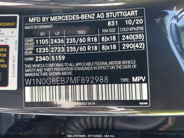 W1N0G8EB7MF892988 Mercedes-Benz Glc Glc 300