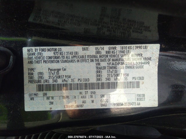 2014 FORD FOCUS TITANIUM VIN: 1FADP3N25EL339499