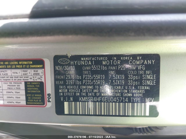 Hyundai Santa Fe Gls 2014 KM8SR4HF6EU045714 Image 9