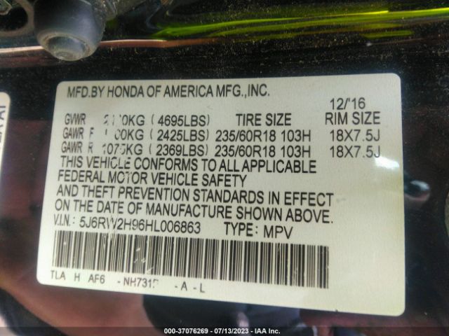 5J6RW2H96HL006863 Honda Cr-v Touring