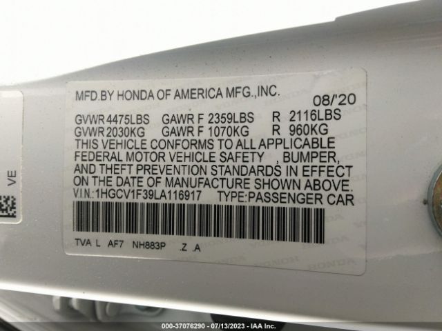 1HGCV1F39LA116917 Honda Accord Sedan Sport