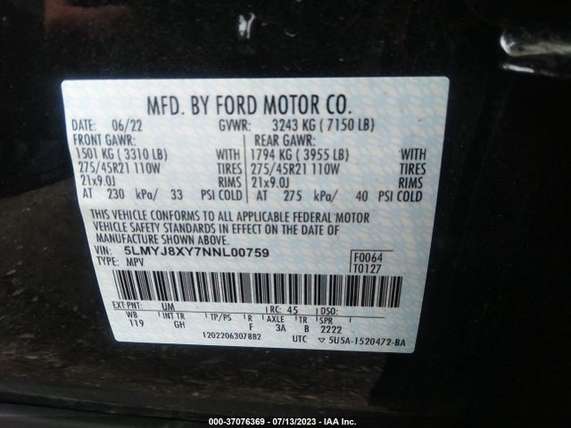 5LMYJ8XY7NNL00759 Lincoln Aviator Grand Touring
