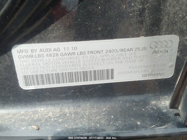 2011 AUDI A4 2.0T PREMIUM PLUS VIN: WAUHFAFLXBN031560