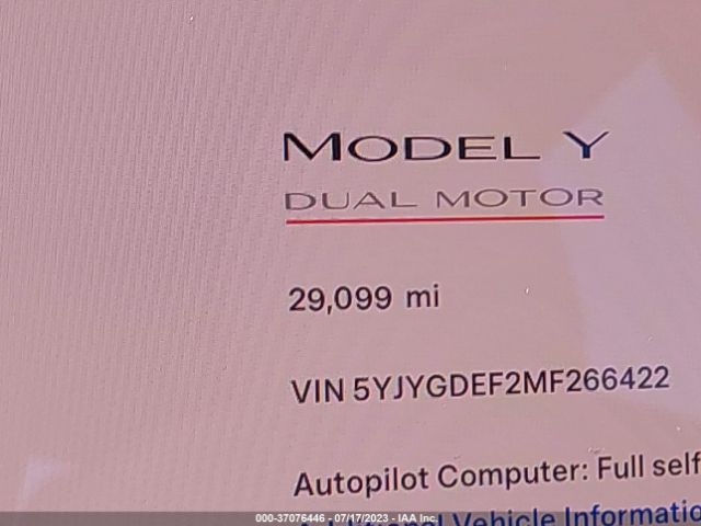 5YJYGDEF2MF266422 Tesla Model Y Performance