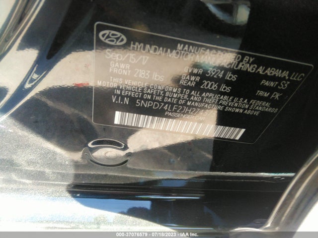 2018 HYUNDAI ELANTRA SE VIN: 5NPD74LF2JH274373