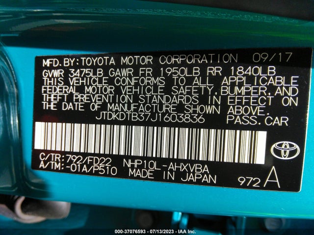 Toyota Prius C One 2018 JTDKDTB37J1603836 Image 9