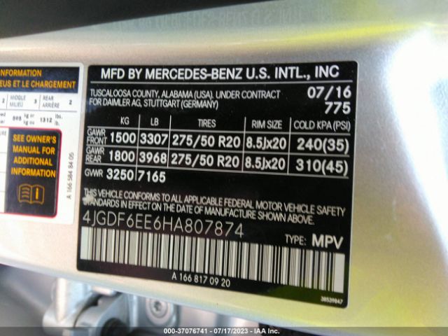 4JGDF6EE6HA807874 Mercedes-Benz Gls Gls 450