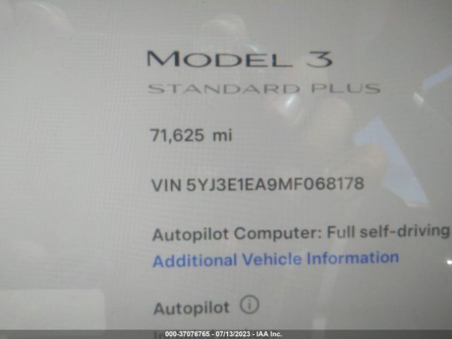 5YJ3E1EA9MF068178 Tesla Model 3 Standard Range Plus
