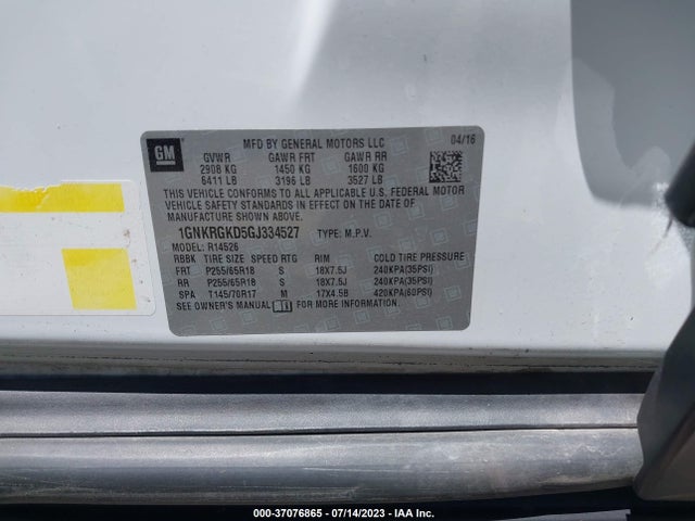 Chevrolet Traverse 1lt 2016 1GNKRGKD5GJ334527 Image 9