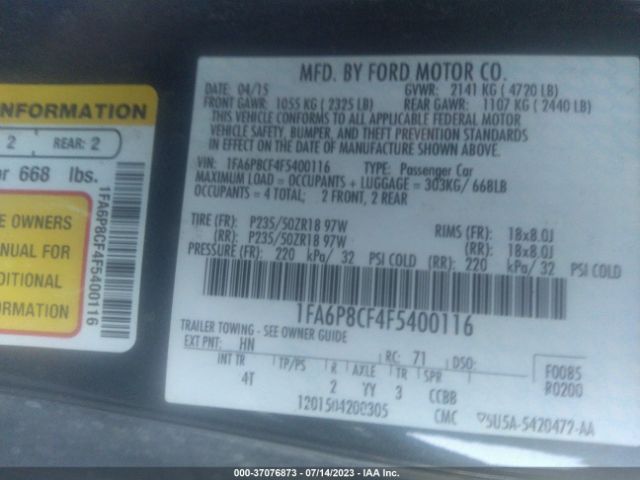1FA6P8CF4F5400116 Ford Mustang Gt Premium