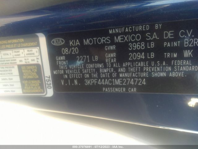 3KPF44AC1ME274724 KIA FORTE GT