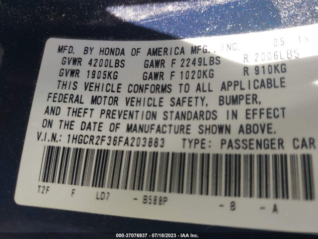 Honda Accord Sedan Lx 2015 1HGCR2F36FA203883 Image 15