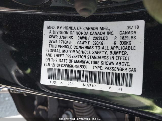 2HGFC2F86KH548031 Honda Civic Sedan Sport
