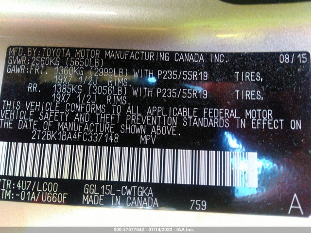 Lexus RX 350 2015 2T2BK1BA4FC337148 Image 9