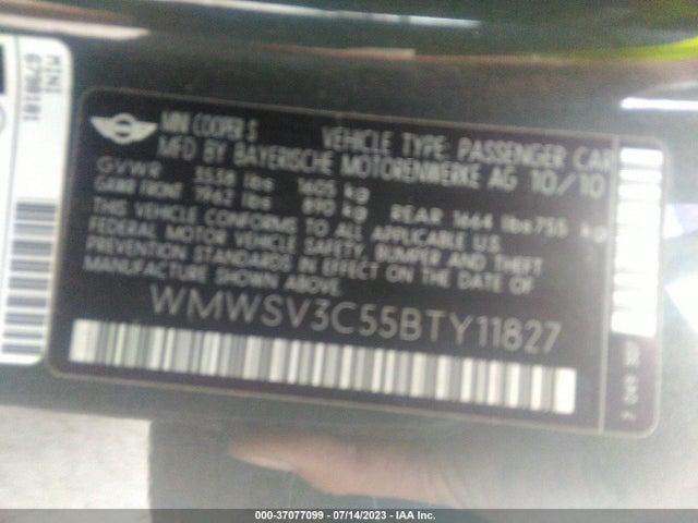 2011 MINI COOPER HARDTOP WMWSV3C55BTY11827 Photo 8