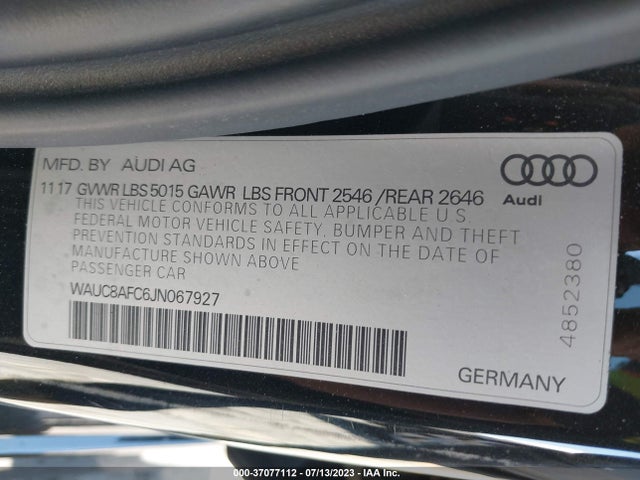 WAUC8AFC6JN067927 Audi A6 Premium/sport