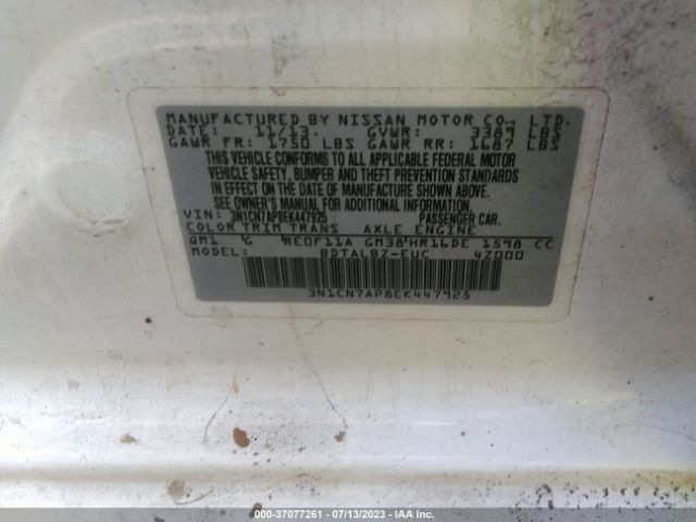 3N1CN7AP8EK447925 Nissan VERSA SV