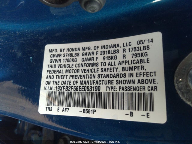 Honda Civic Sedan Lx 2014 19XFB2F56EE053190 Image 9