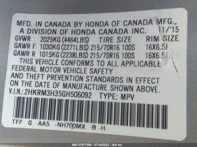 Honda CR-V LX 2016 2HKRM3H35GH506092 Image 16
