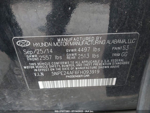 Hyundai Sonata 2.4l Se 2015 5NPE24AF6FH093919 Image 10